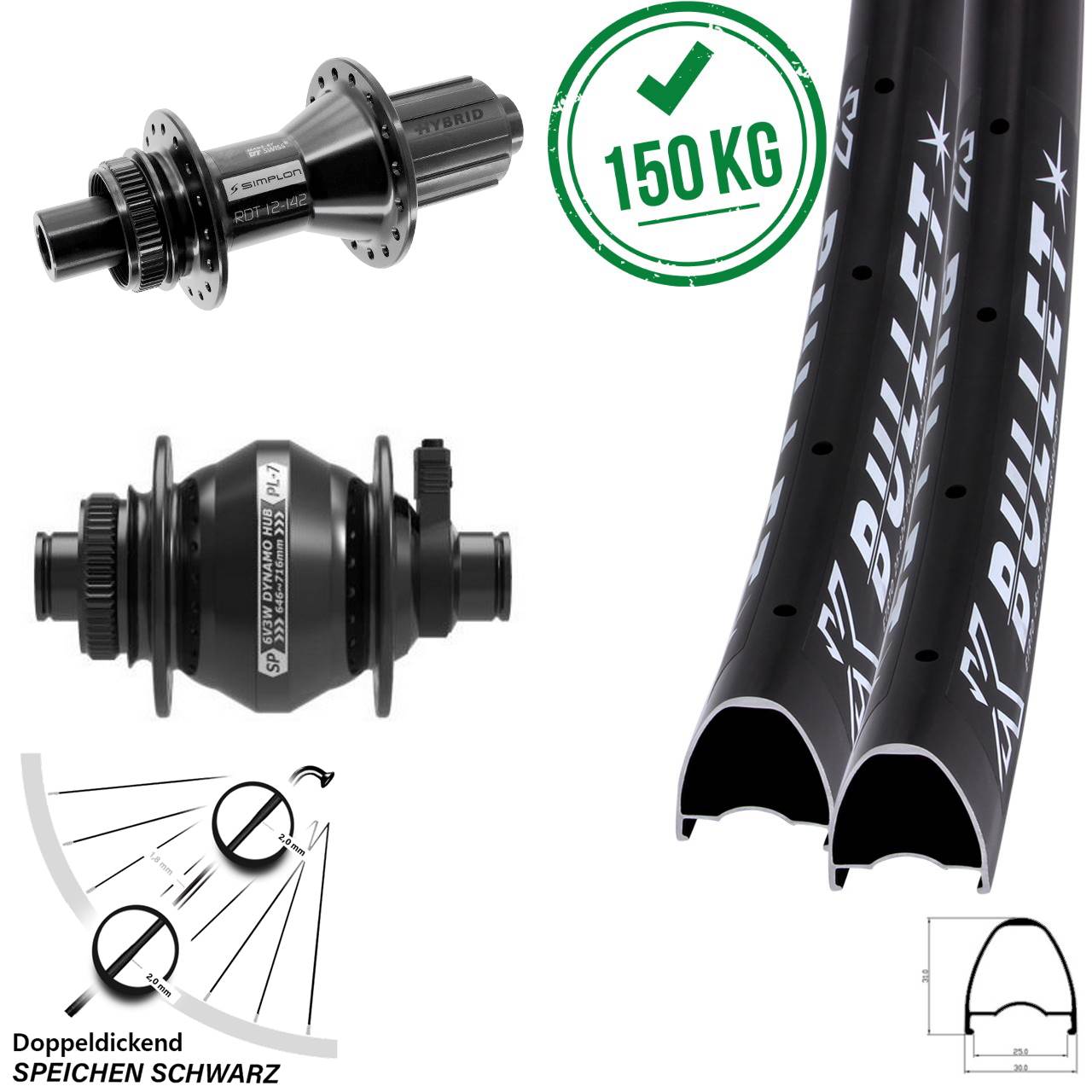 29 Zoll KX Bullet DT Swiss 370 Hybrid HG SP PL-7 Centerlock Laufradsatz 12x100/142