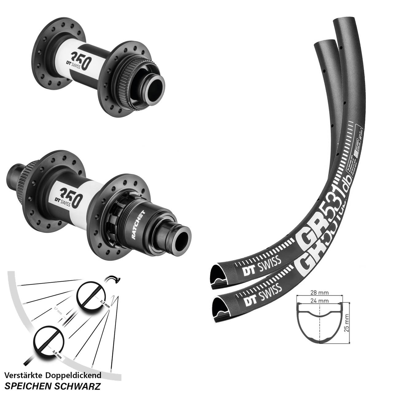 Disc Laufrad-Satz 15x100 12x142 28 Zoll DT Swiss GR531-350 SRAM XDR