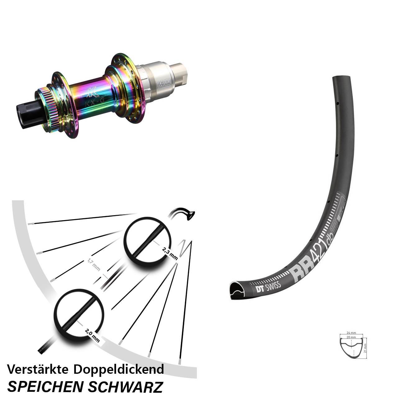28 Zoll DT Swiss RR 421 KX-G Oilslick Disc Hinterrad 12x142 SRAM XDR