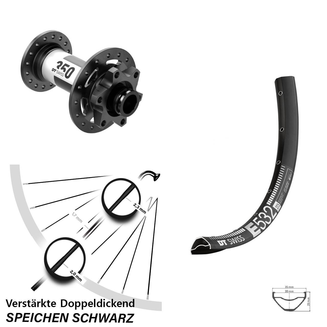 29 Zoll DT Swiss E532-350 Vorderrad 6-Loch 15x110 Boost