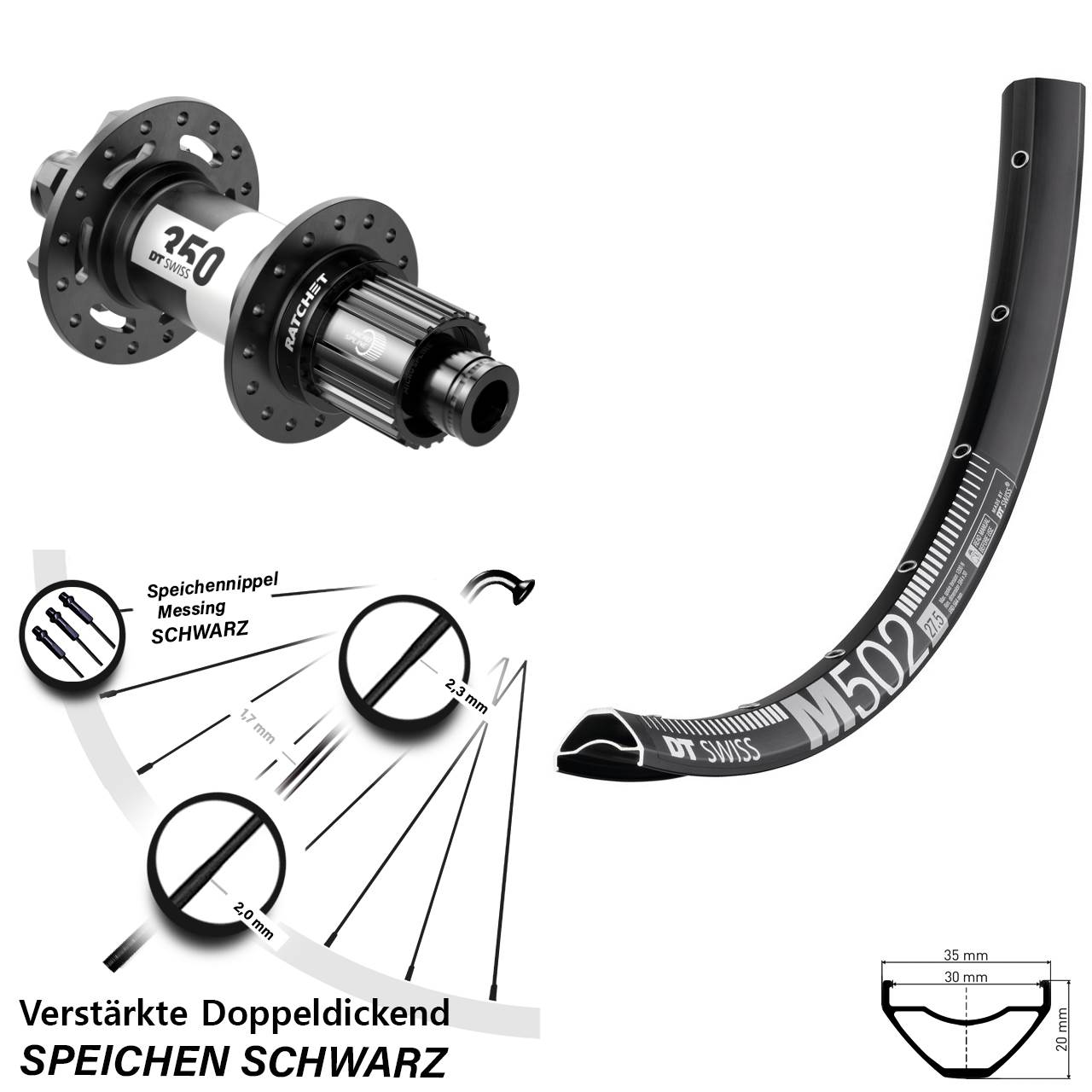 Hinterrad 29 Zoll DT Swiss M 502-350 Shimano Micro Spline 12x148 Boost 6-Loch
