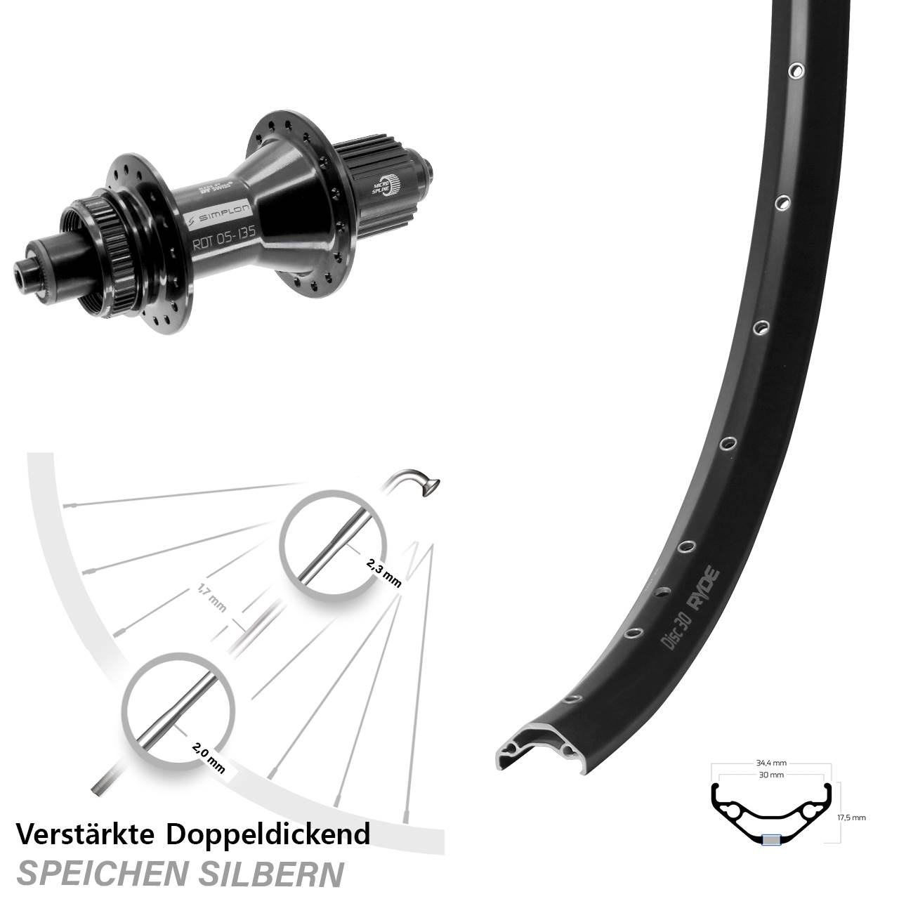 Centerlock Hinterrad 29 Zoll Ryde Disc 30 DT Swiss 370 Hybrid Micro Spline QR
