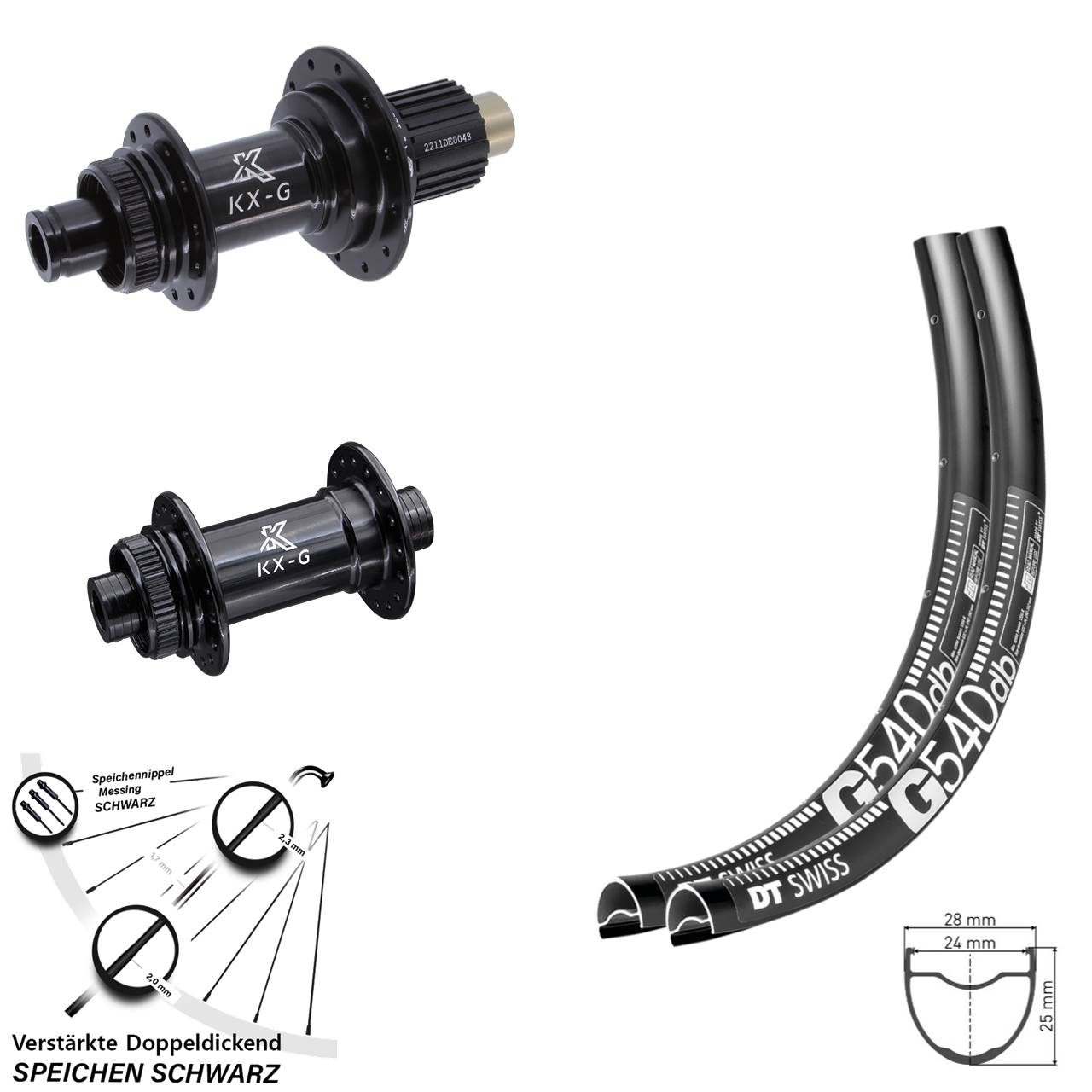 28-29 Zoll DT Swiss G540 KX-G Laufradsatz Centerlock 15x100 12x142 Shimano Micro Spline