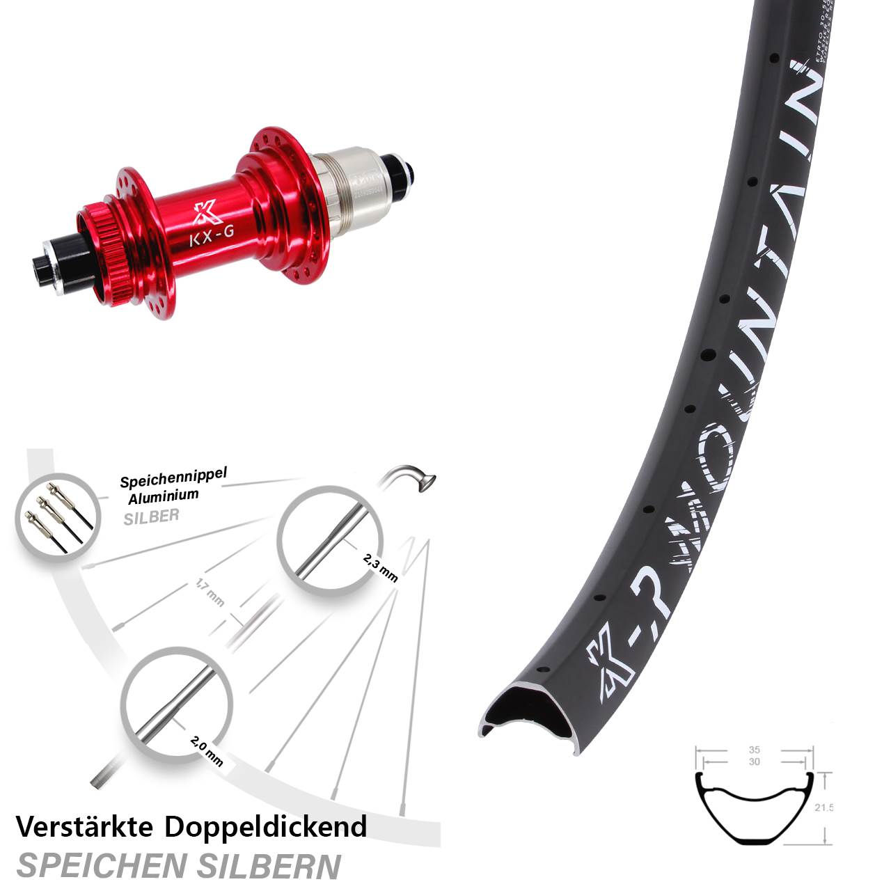 Disc Laufrad 29 Zoll KX-GR Mountain rot XDR 11-12 fach für Schnellspanner
