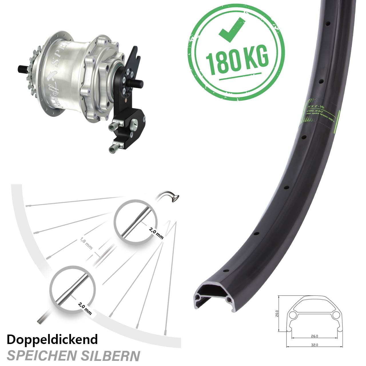 Hinterrad 20 Zoll Rohloff Speedhub 500/14 TS DB OEM2 KX Evo