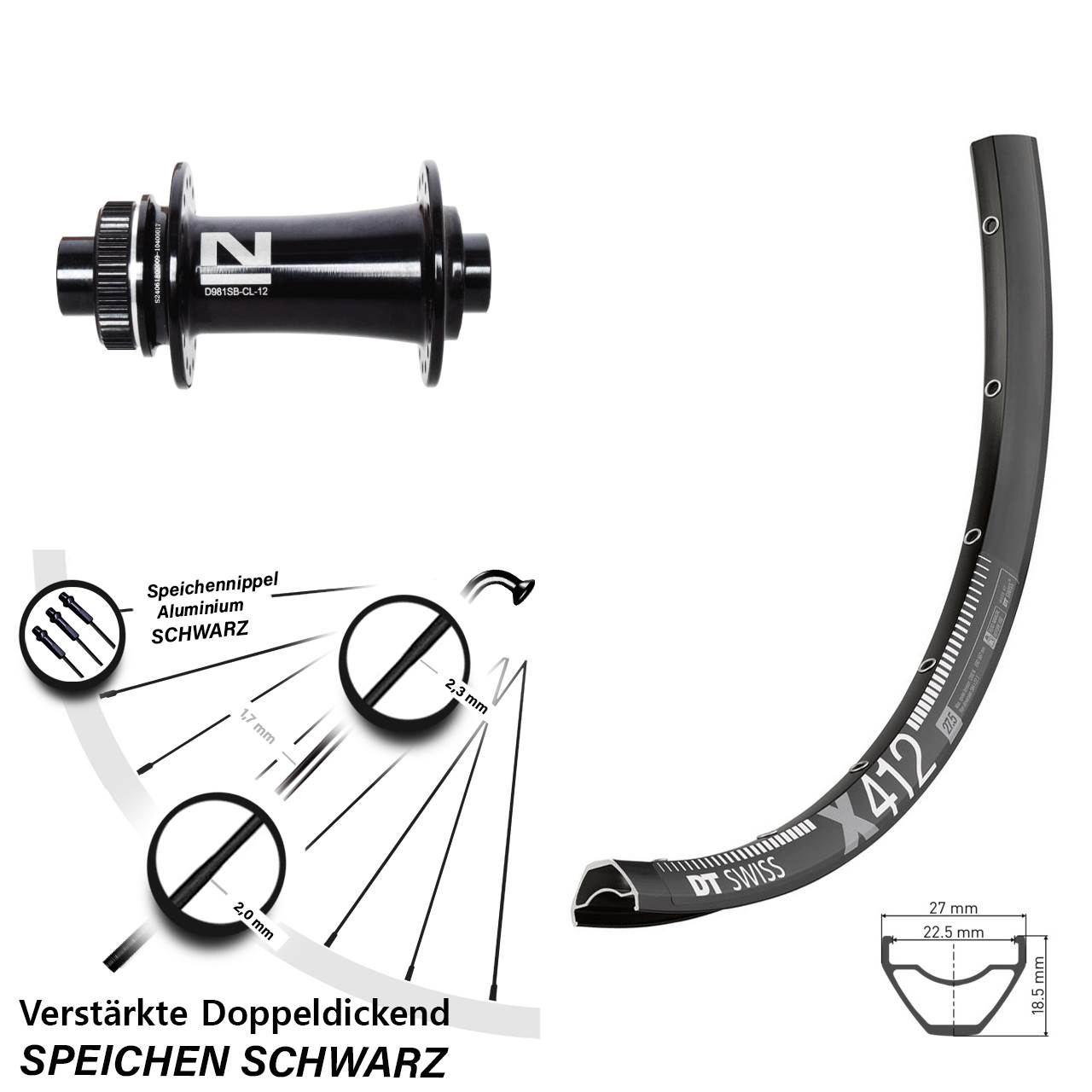 Vorderrad Centerlock 12x100 28 Zoll DT Swiss X412 Novatec D981