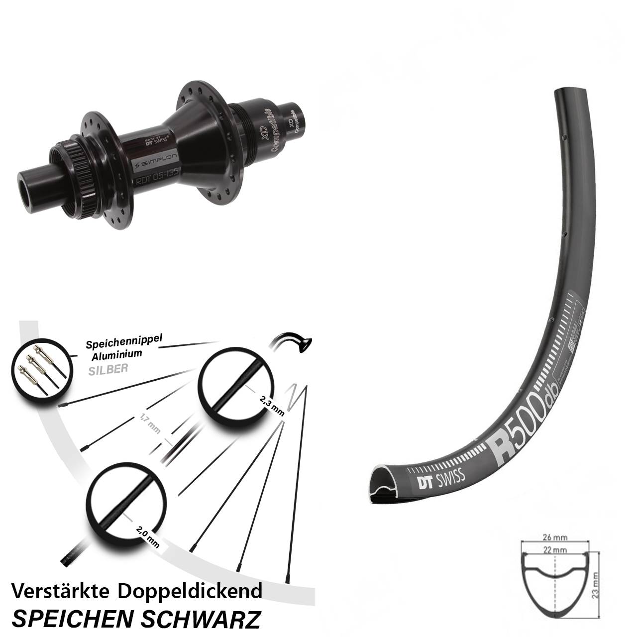 DT Swiss R 500 DT Swiss 370 29 Zoll Centerlock Hinterrad 12x142 SRAM XD