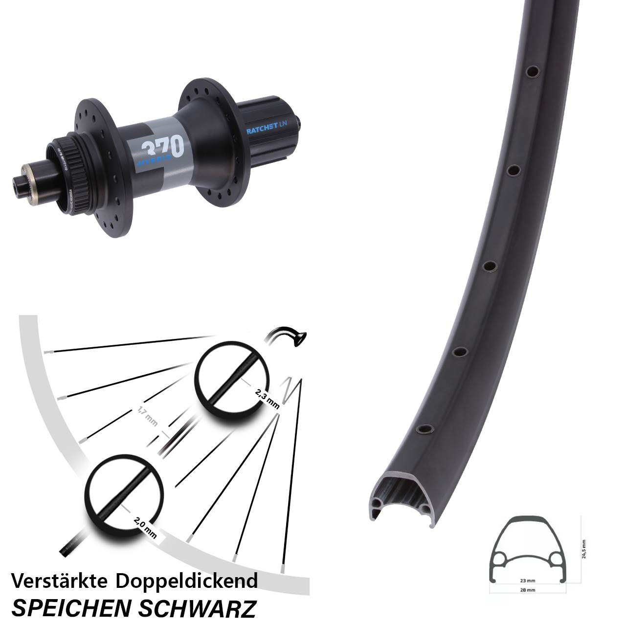 Disc Hinterrad QR 28-29 Zoll Ambrosio DT Swiss 370 Hybrid 8-11 fach