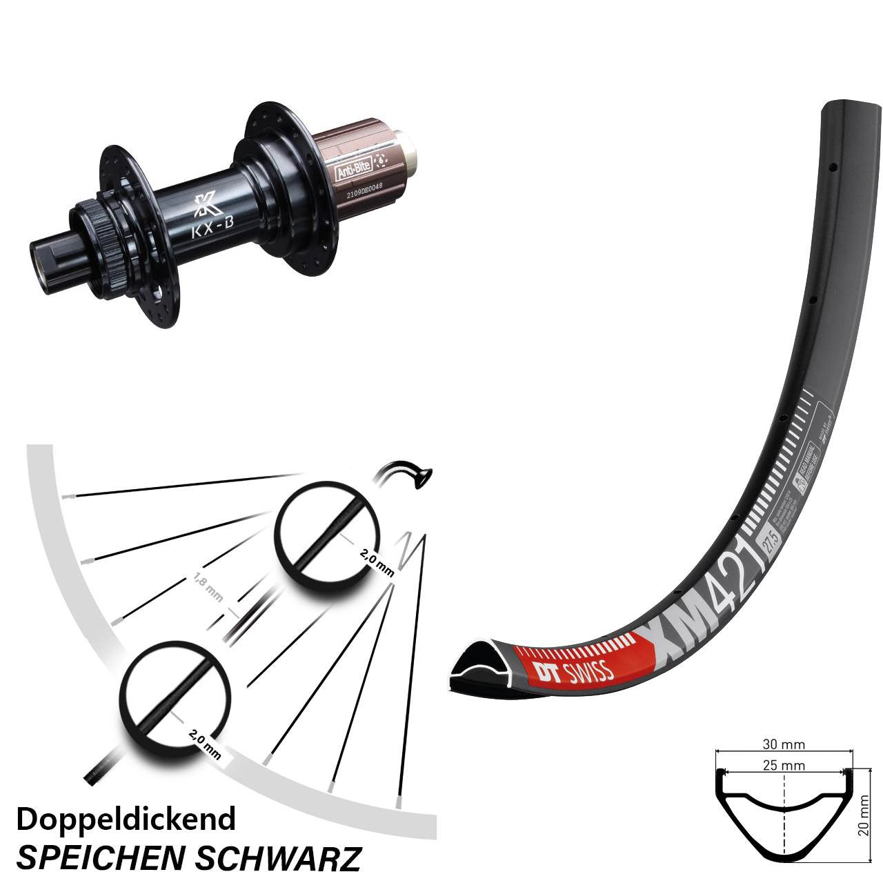 29 Zoll DT Swiss XM 421 KX-B Boost Disc Laufrad 12x148 Boost 8-12 fach