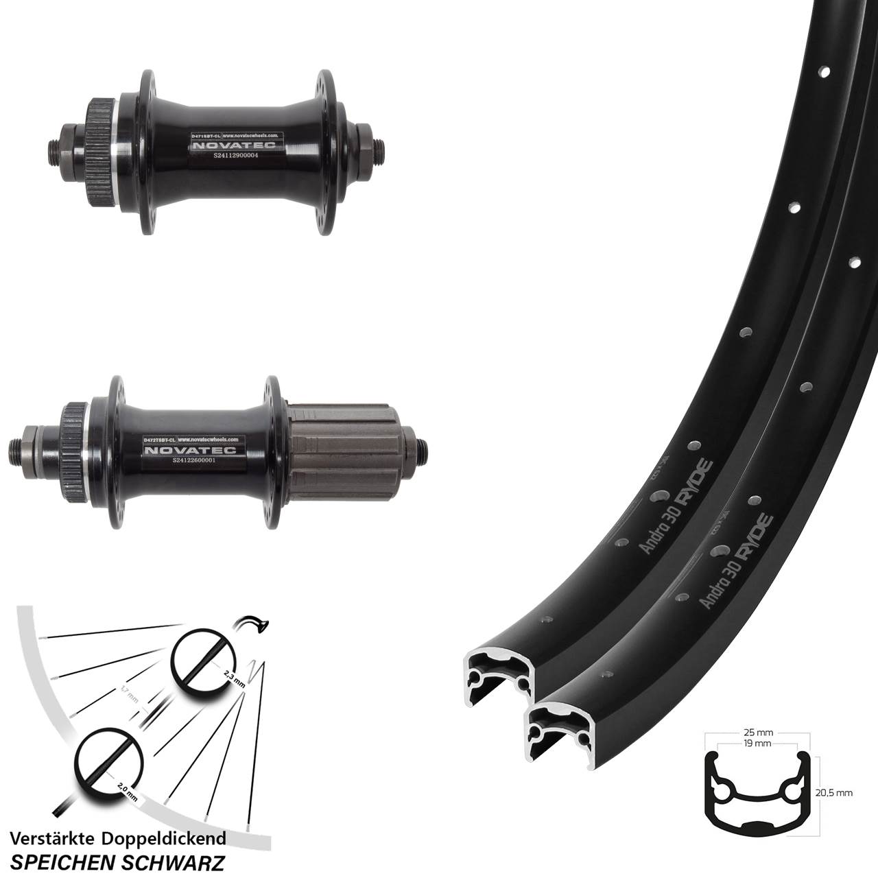 Ryde Andra 30 Novatec D471 Novatec D472 28 Zoll Centerlock Laufradsatz QR 8-12 fach HG