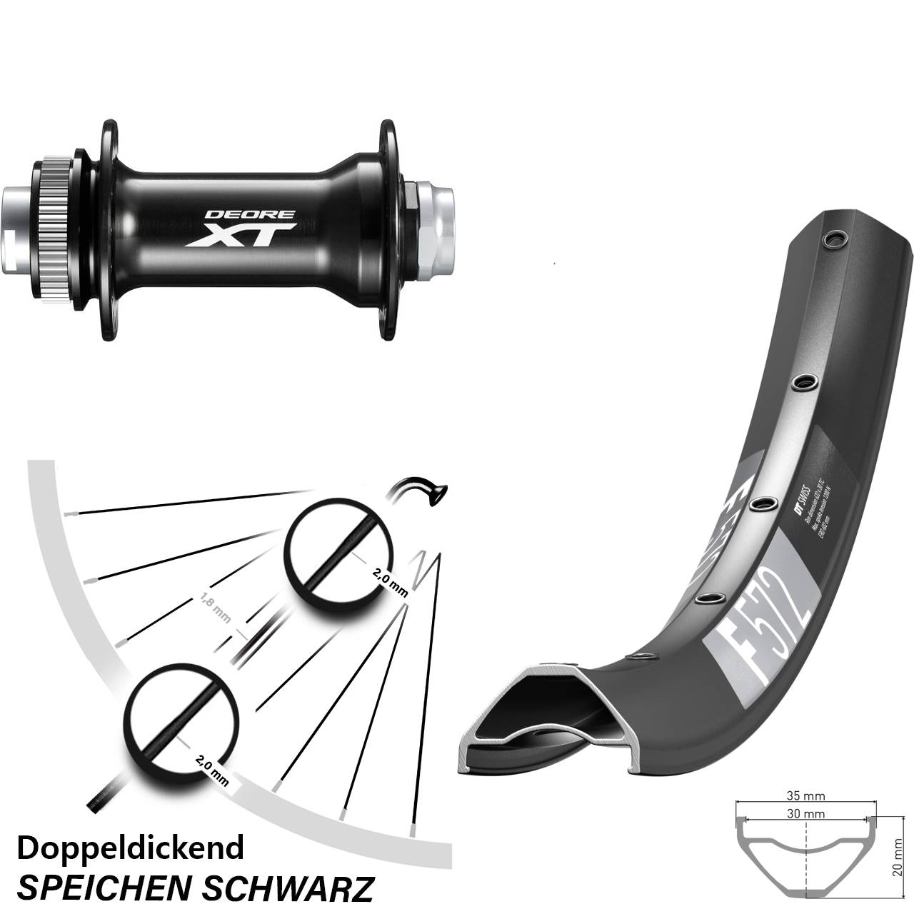 27,5 Zoll DT Swiss F572 Shimano XT Vorderrad Centerlock 15x110 Boost
