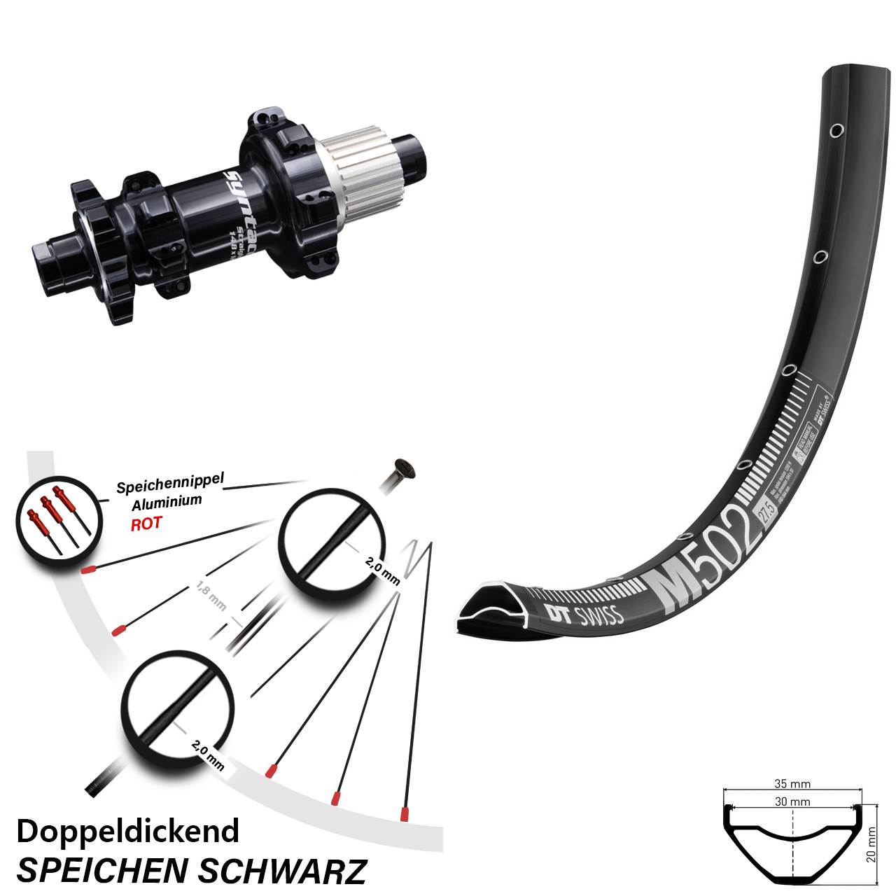 Syntace Straightpull Boost 6-Loch Micro Spline 29 Zoll Hinterrad DT Swiss M502 MTB