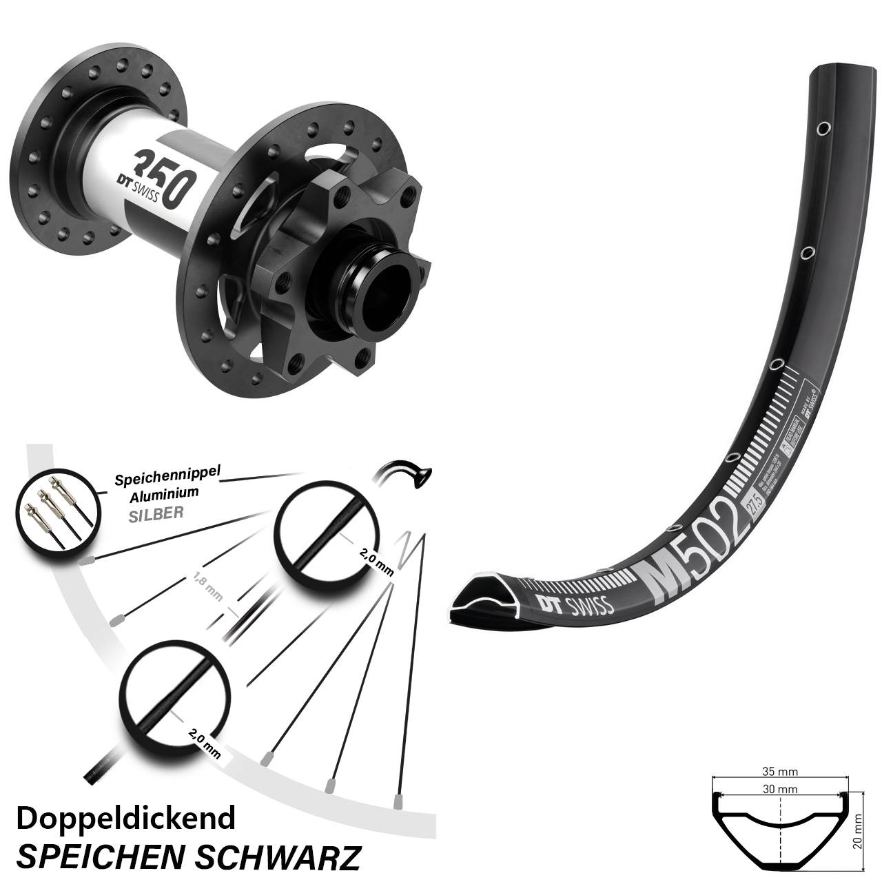 M 502 DT Swiss 350 Boost 15x110 mm Vorderrad 6-loch Steckachse