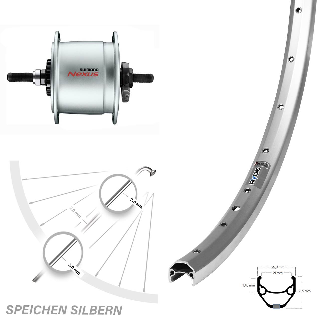 27,5 Zoll Ryde ZAC 421 Shimano DH-C6000 Dynamo-Vorderrad