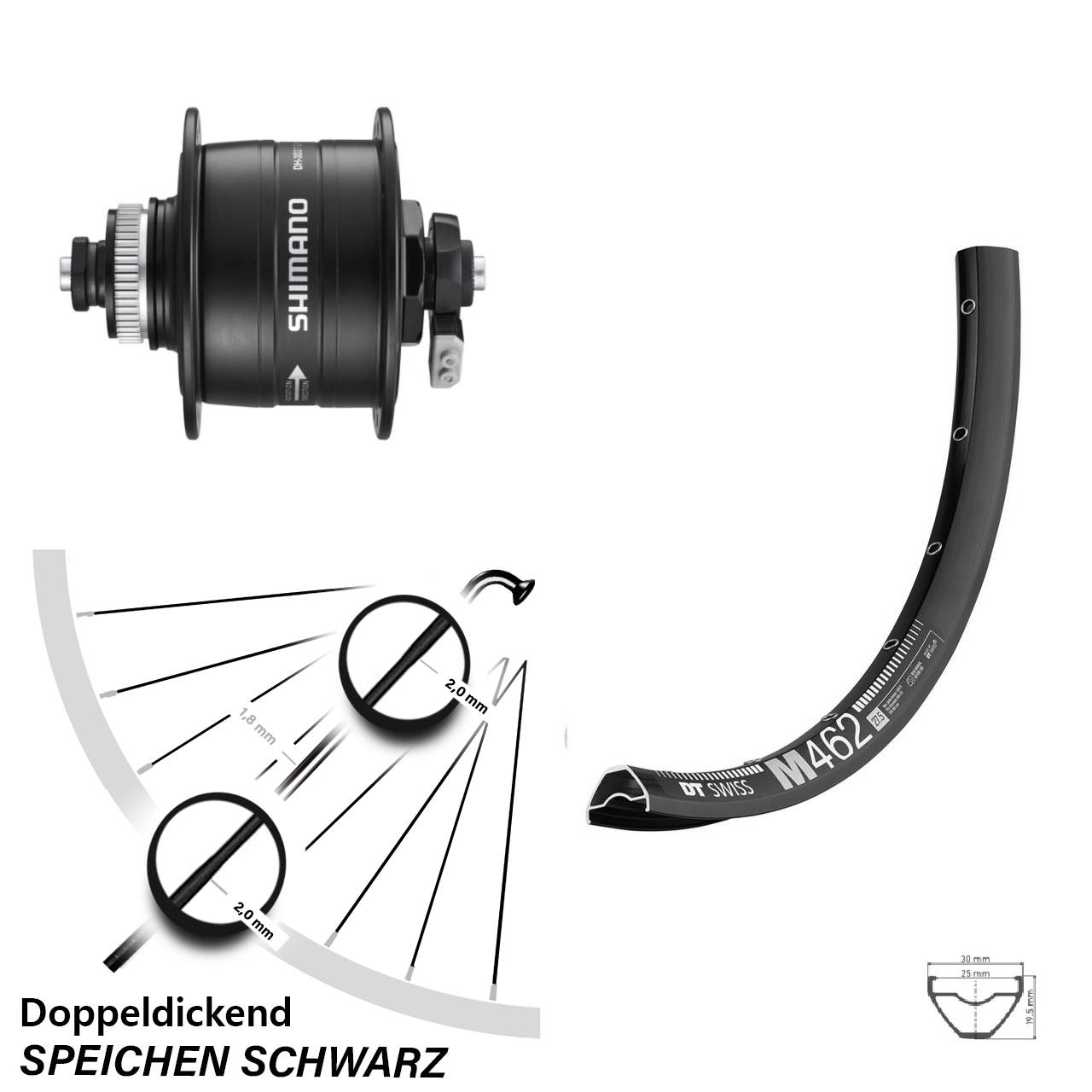 DT Swiss M462 Shimano DH-3D37 650B Centerlock Dynamovorderrad QR