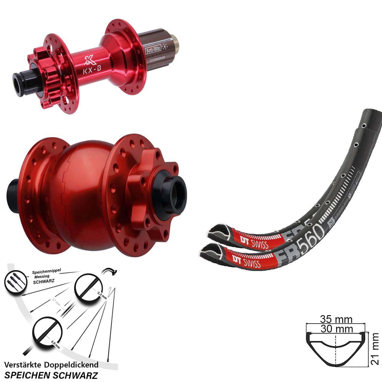 DT Swiss FR560 KX-B rot SON 28 26 Zoll Laufradsatz 6-Loch 15x110 12x148 8-12 fach HG