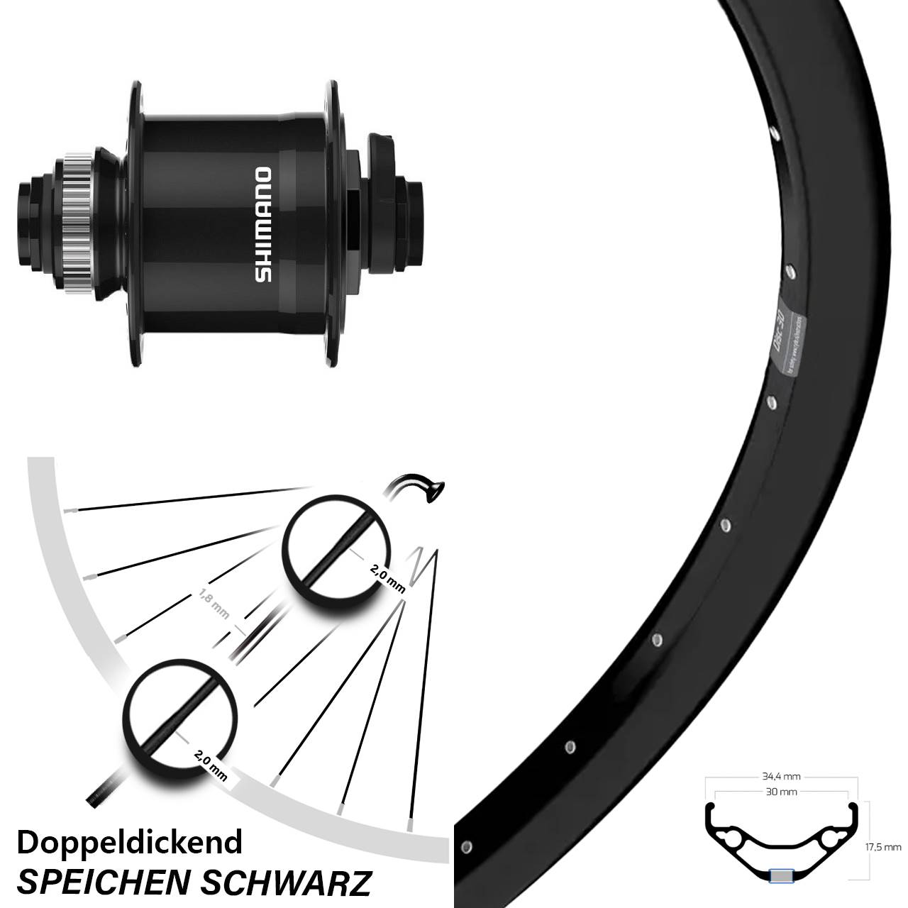 Disc Vorderrad mit Nabendynamo 15x100 27,5 Zoll Ryde Disc 30 Shimano DH-UR708-3D