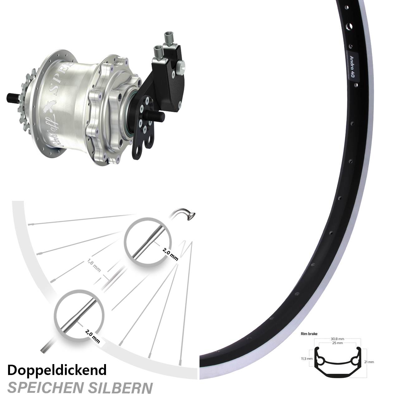 28 Zoll Ryde Andra 40 Rohloff Speedhub TS DB Hinterrrad