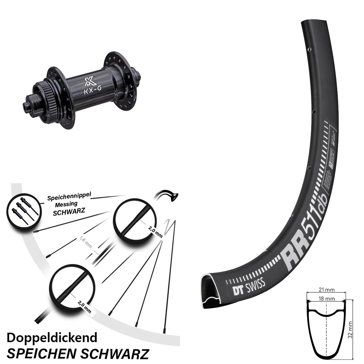 28 Zoll Vorderrad KX-G Nabe 5x100 DT Swiss RR 511 DB Centerlock