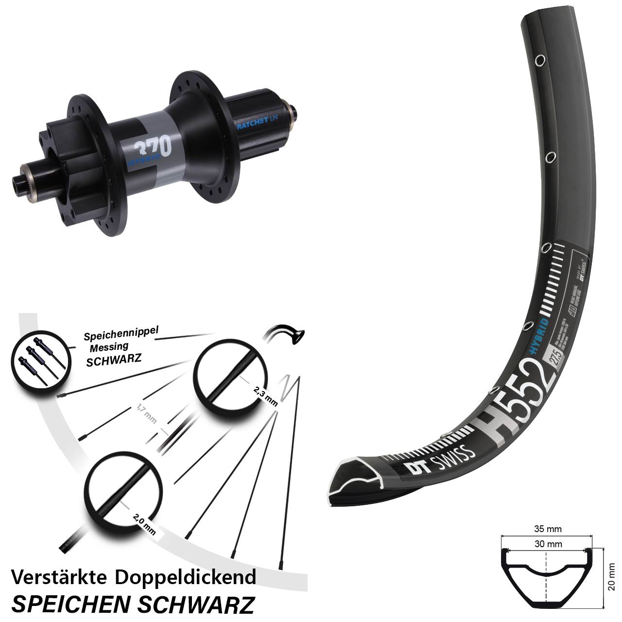 29 Zoll Hinterrad 5x141 DT Swiss H552 370 Hybrid 8-11 fach HG