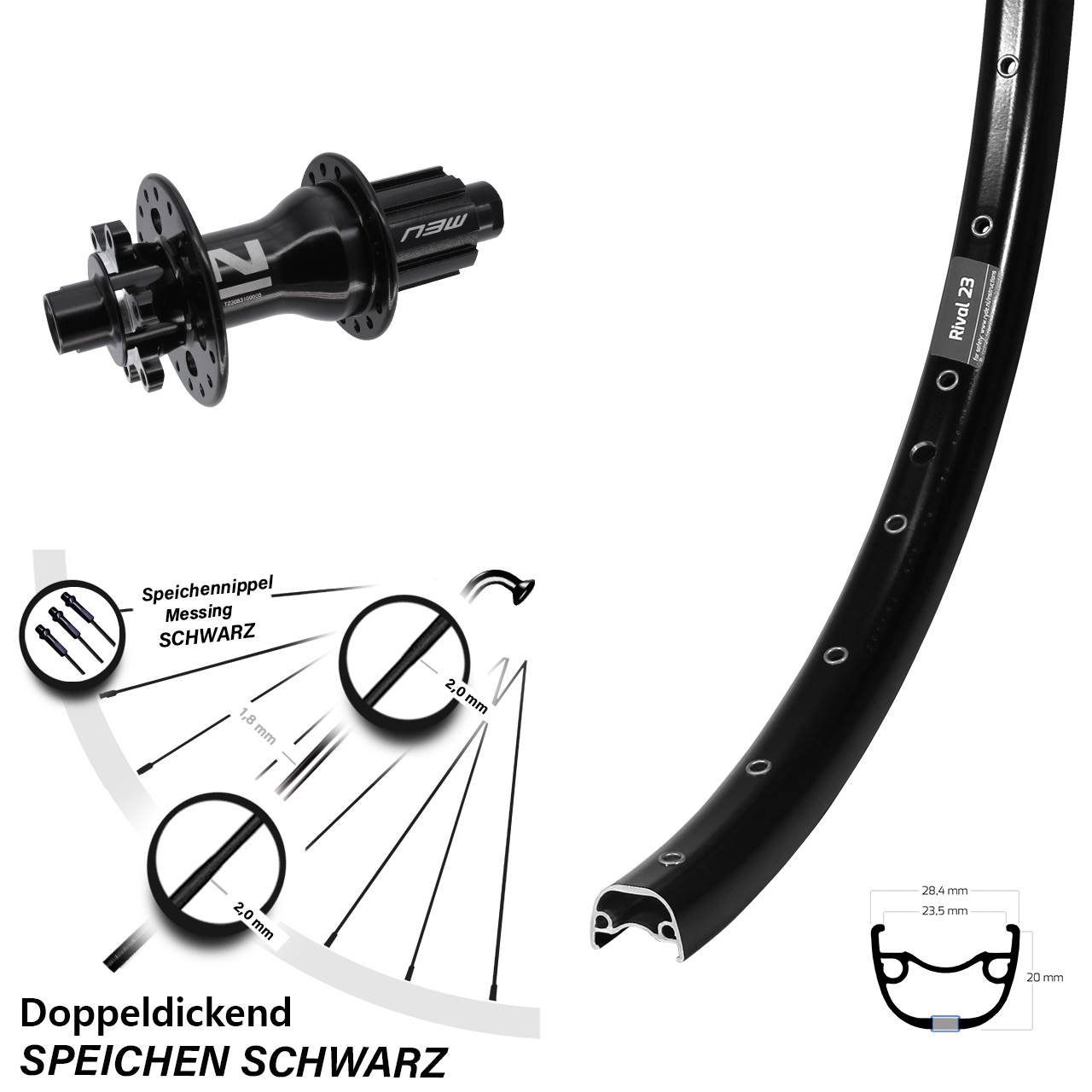 Hinterrad 6-Loch 12x142 27,5 Zoll Ryde Rival 23 Novatec D792 Campa N3W