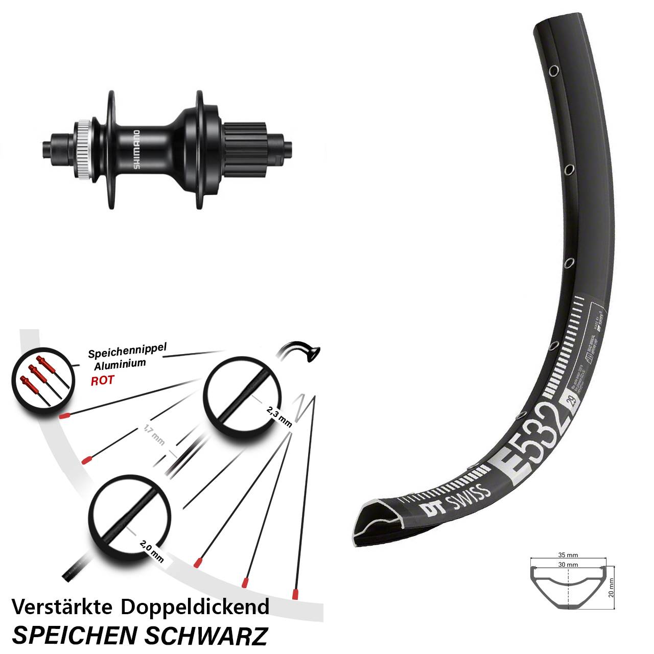 DT Swiss E 532 Shimano MT500 29 Zoll Centerlock Hinterrad für Schnellspanner Micro Spline