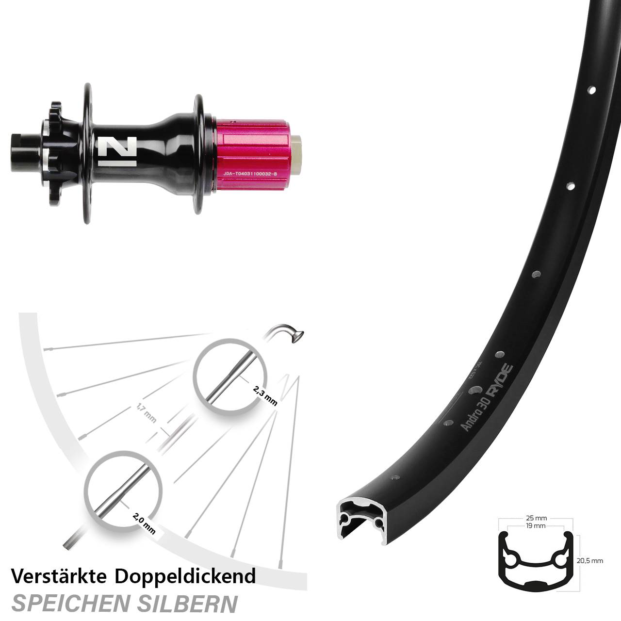 Disc Hinterrad 28 Zoll Ryde Andra 30 Novatec D792 8-12 fach HG 12x142