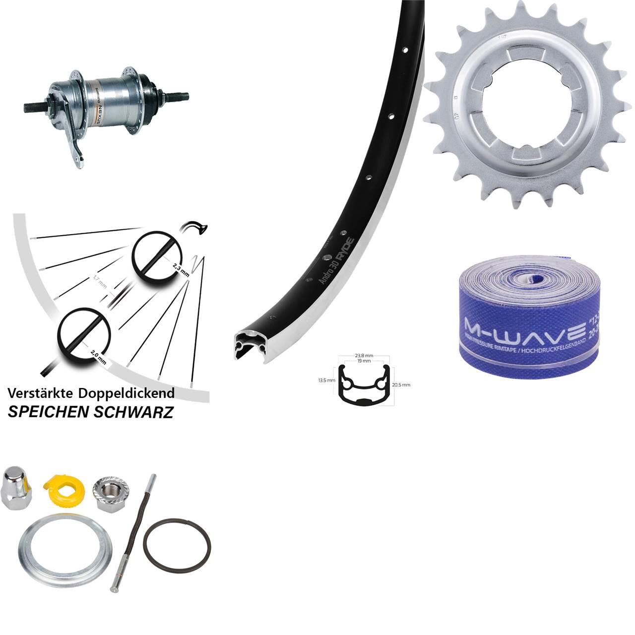 Shimano 3 Gang Nabenschaltungs-Hinterrad 28 Zoll Ryde Andra 30 schwarz