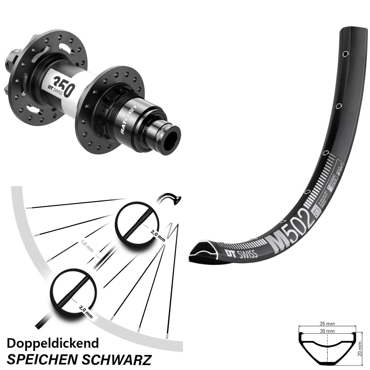 DT Swiss M502-350 Boost Sram XD Hinterrad 29 Zoll 6-Loch