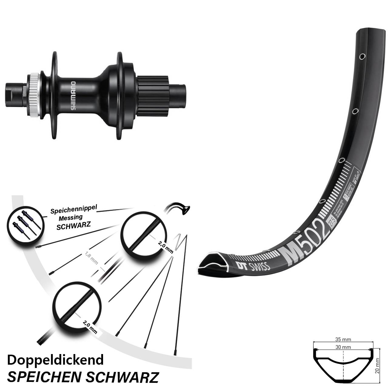29 Zoll DT Swiss M502 Shimano FH-MT510 Centerlock Hinterrad 12x142 Micro Spline
