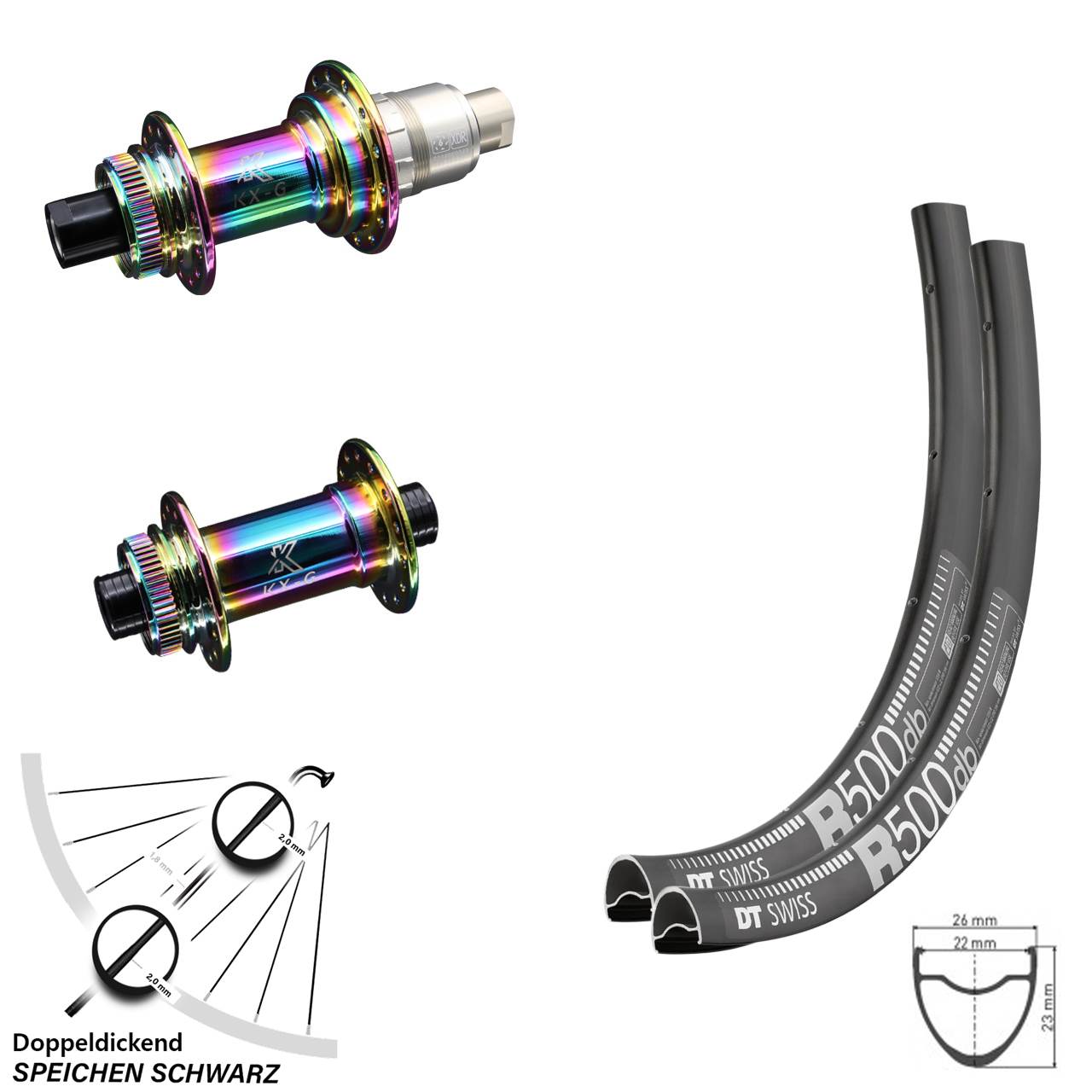 DT Swiss R 500 Road Disc Centerlock Laufradsatz KX-Gravel Oilslick Sram XDR Steckachse