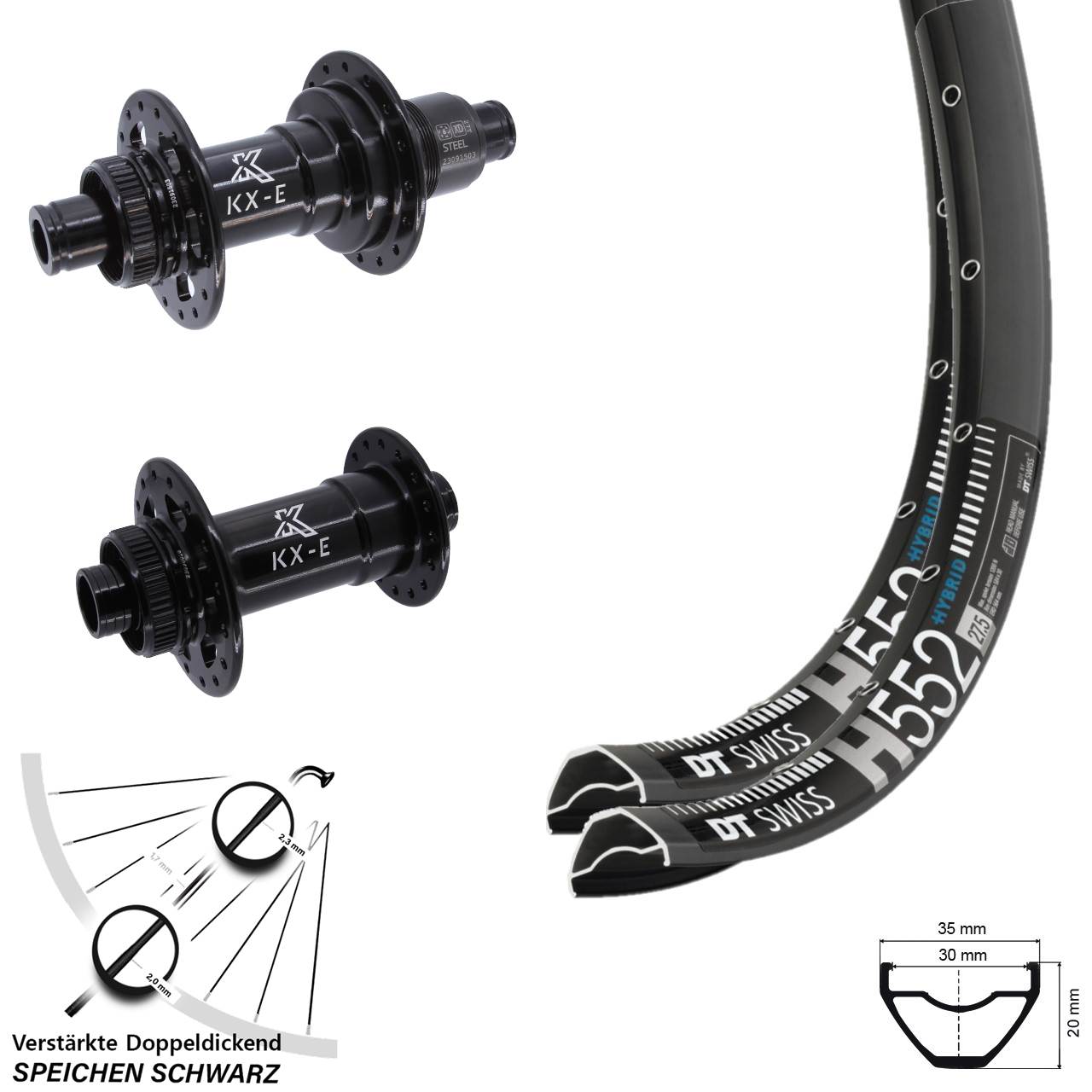 Centerlock Laufradsatz 29 Zoll DT Swiss H552 KX-E Heavy Duty SRAM XD 15x110 12x148 Boost