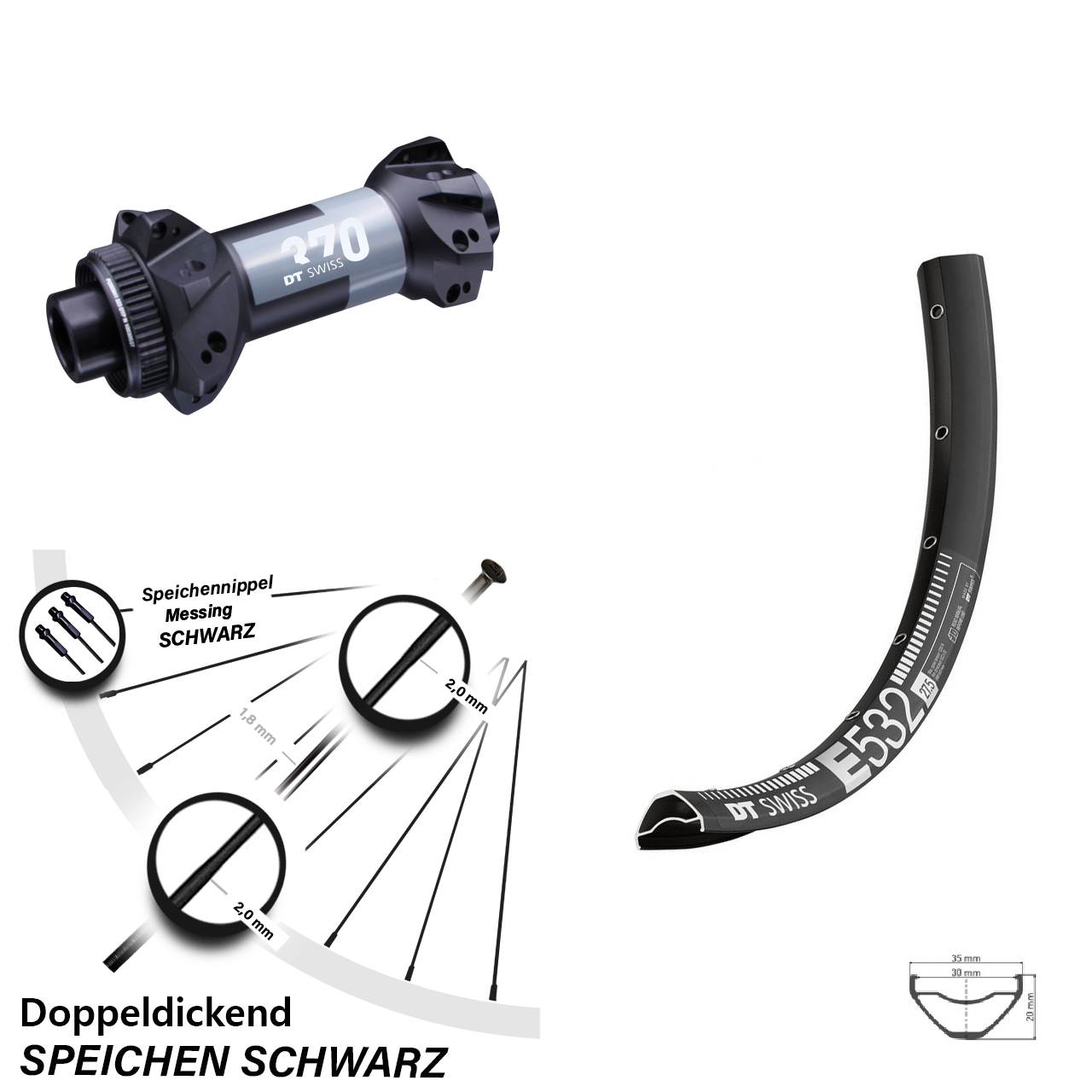 DT Swiss E 532 Vorderrad 29 Zoll Nabe 370 Boost 15x110 mm Straightpull Centerlock