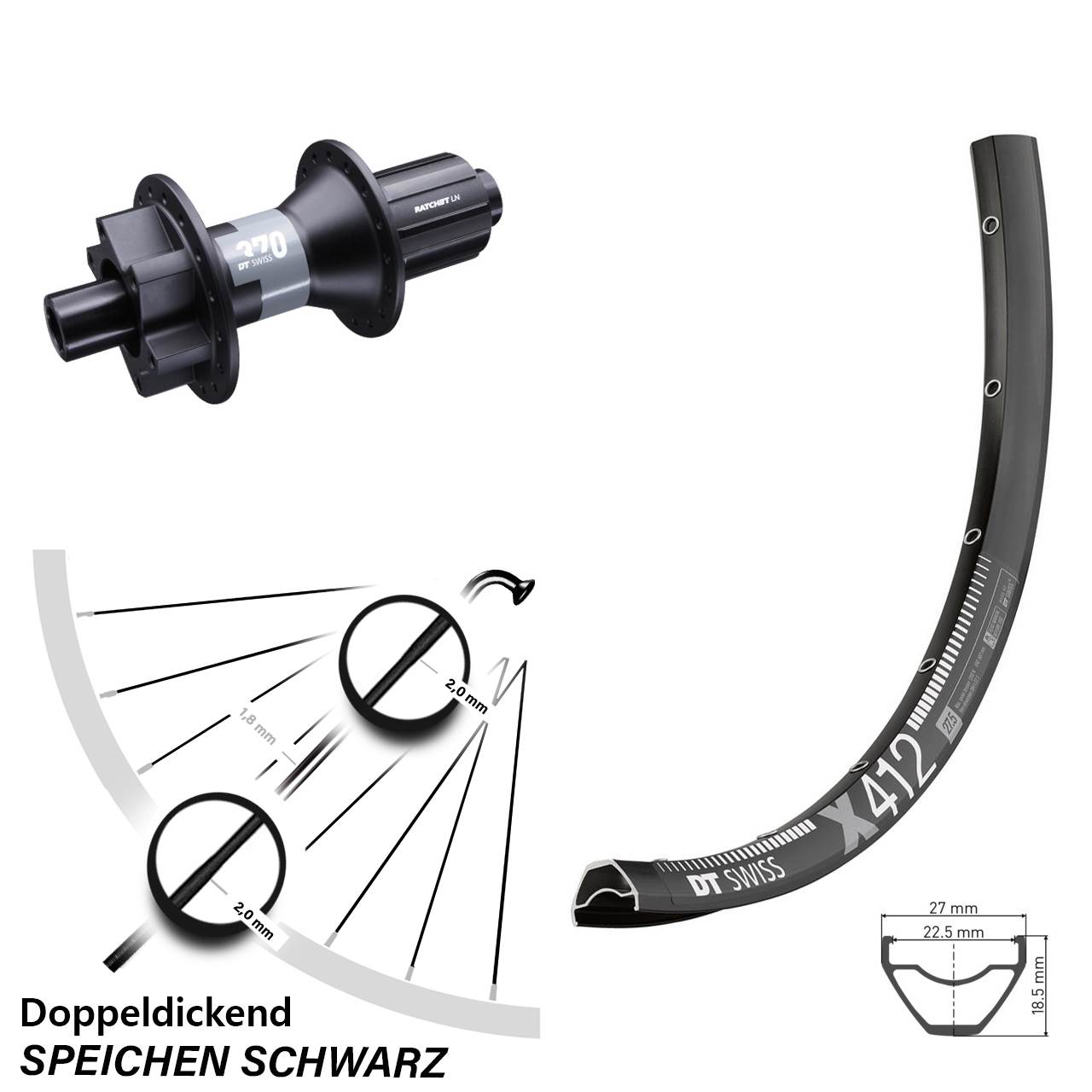 Hinterrad 6-Loch 12x142 28-29 Zoll DT Swiss X412-370 8-11 fach