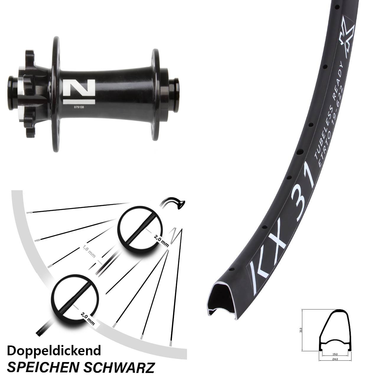Disc Vorderrad 28 Zoll KX 31 Offset Novatec D791 12x100