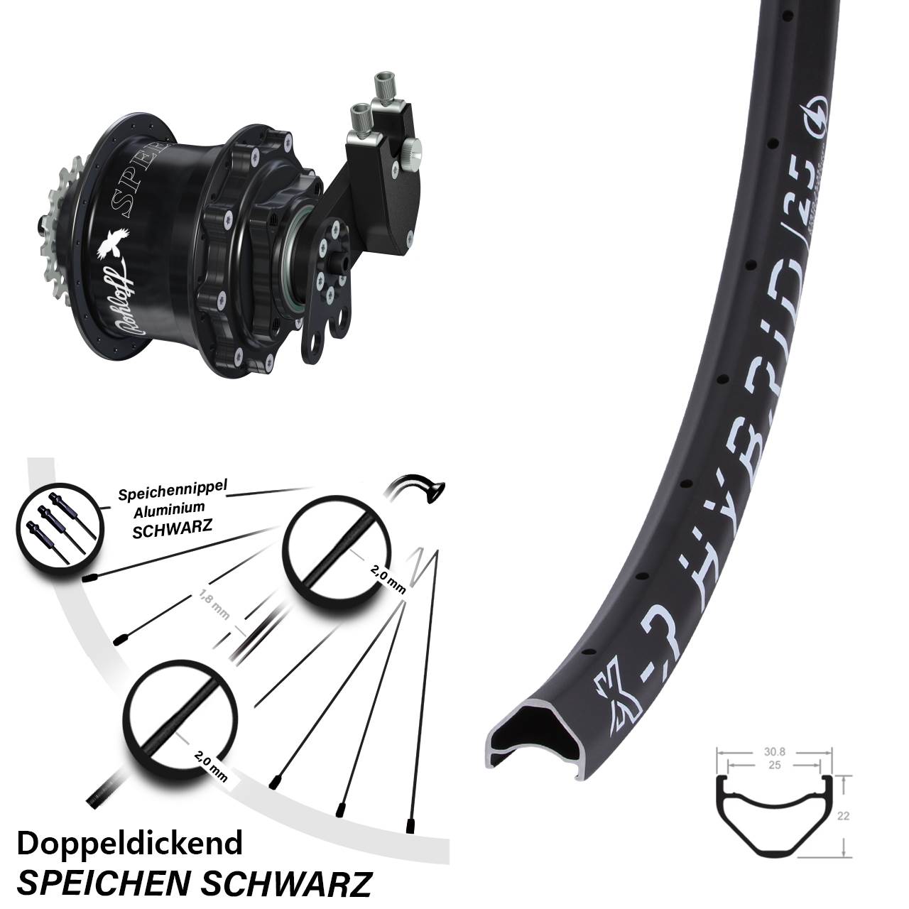 KX-R Hybrid 25 Rohloff Speedhub CC DB Tandem 28 Zoll Disc Hinterrrad