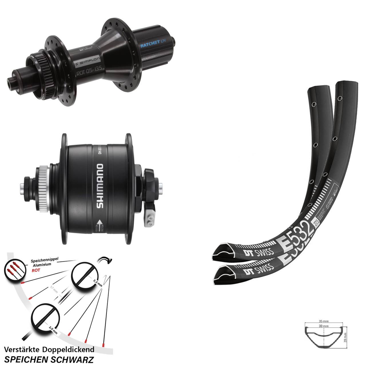 27,5 Zoll DT Swiss E532-370 Hybrid DH-3D37 Laufradsatz Centerlock QR 8-11 fach HG