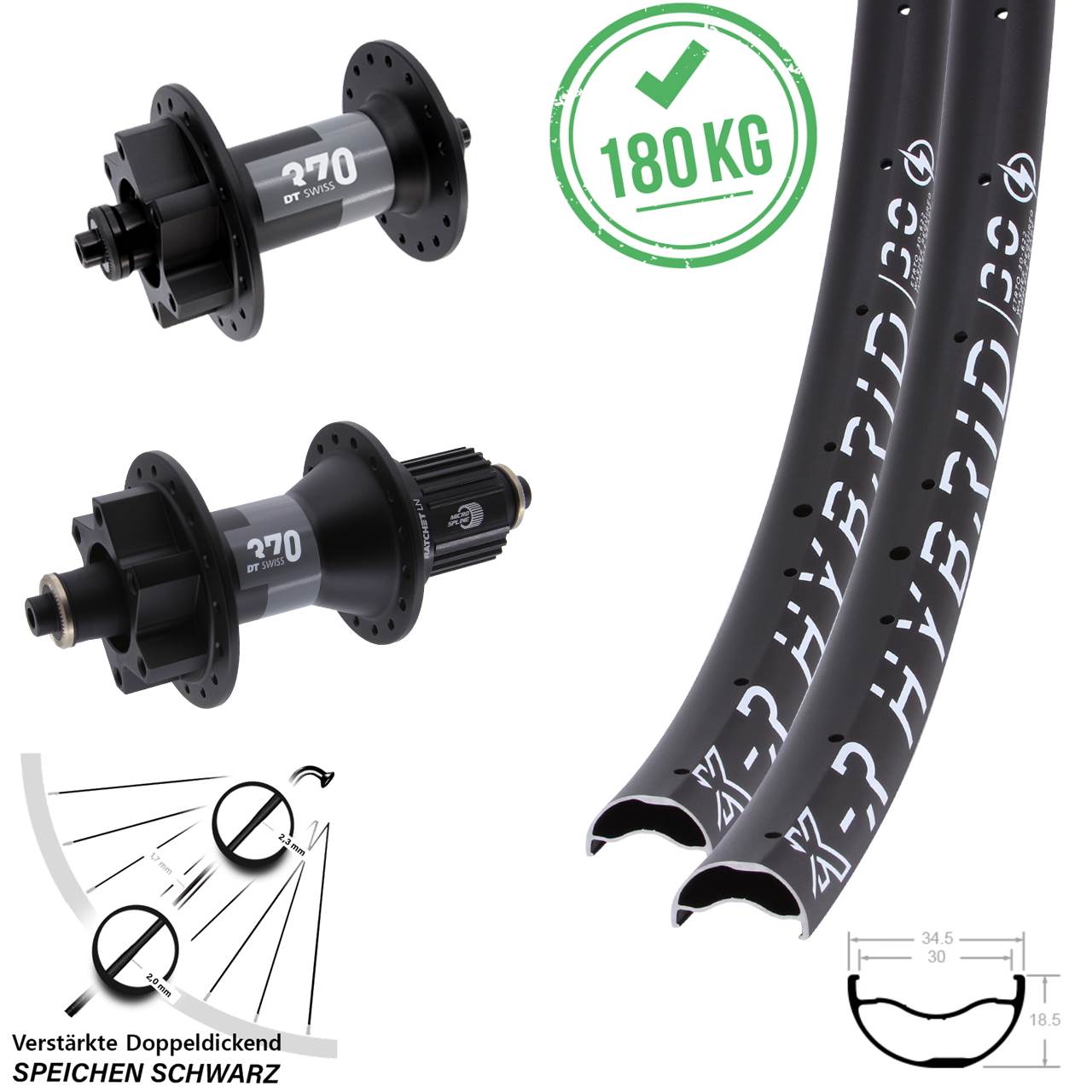 29 Zoll KX-R Hybrid 30 DT Swiss 370 Disc Laufrad-Satz für Schnellspanner Micro Spline