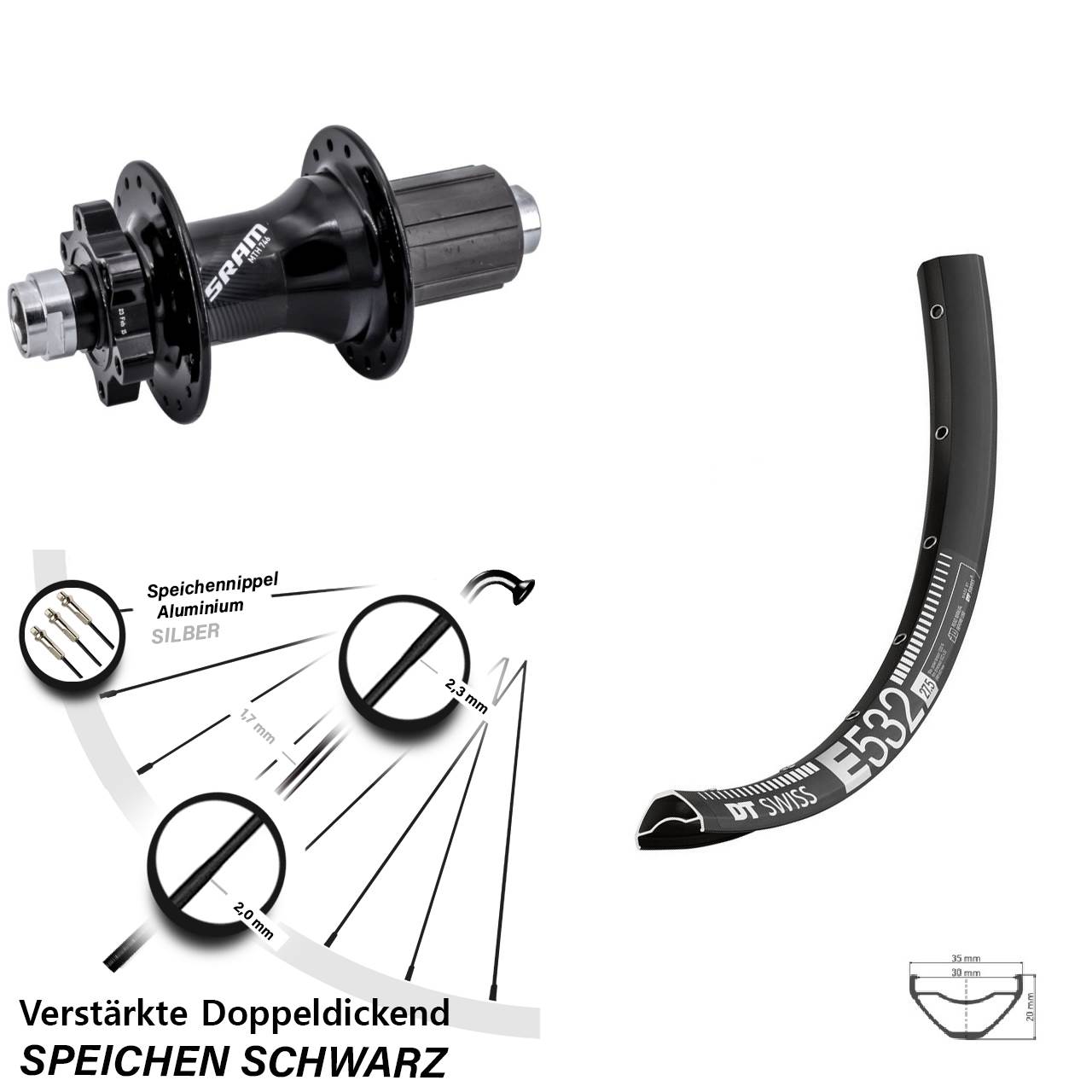 Disc Laufrad 12x148 27,5 Zoll DT Swiss E532 Sram 746 8-11 fach HG