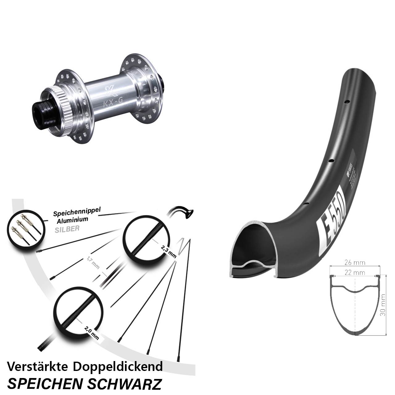 Centerlock Vorderrad 28 Zoll DT Swiss E 550 KX-G 15x100