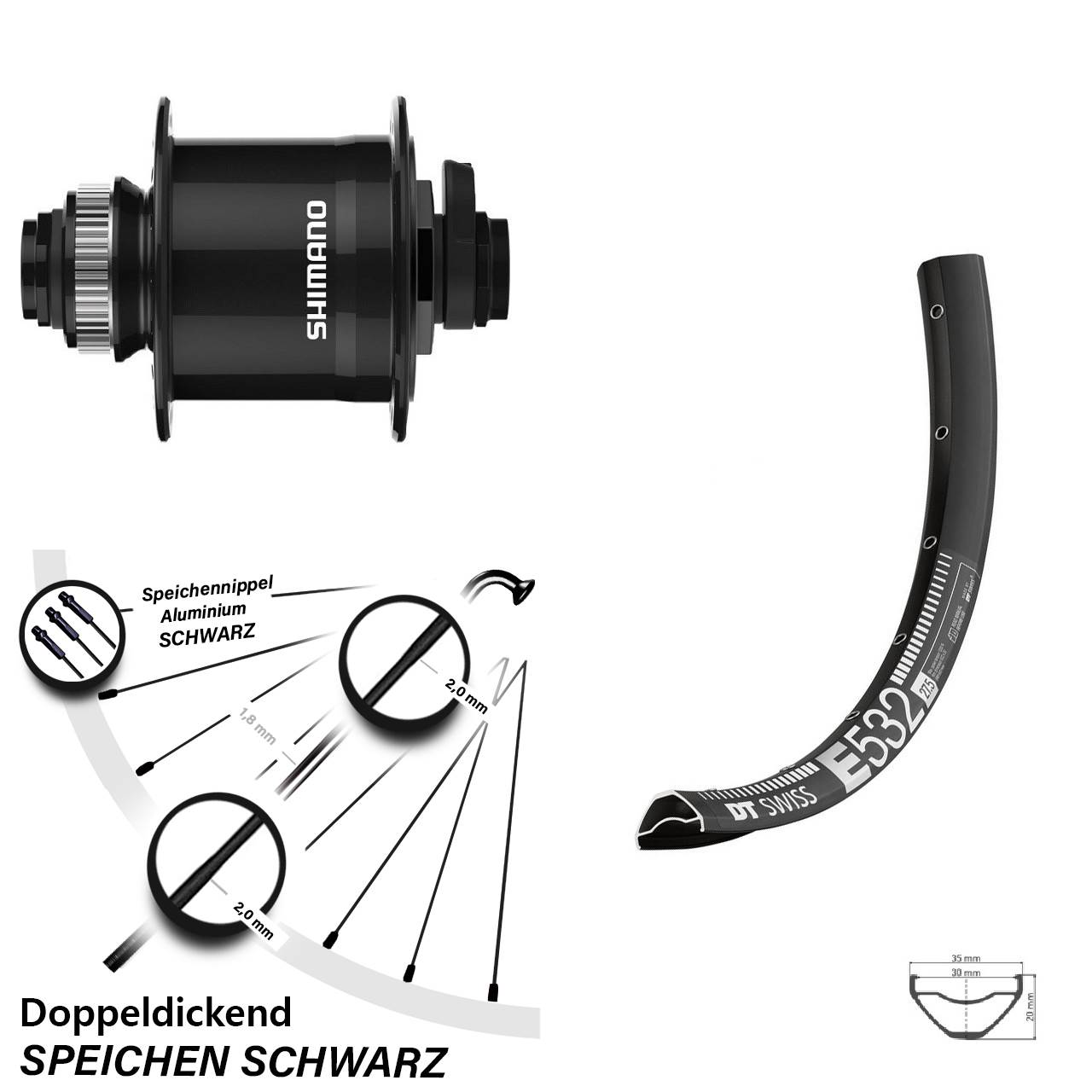Disc Nabendynamovorderrad 27,5 Zoll DT Swiss E532 Shimano DH-UR708-3D 15x100