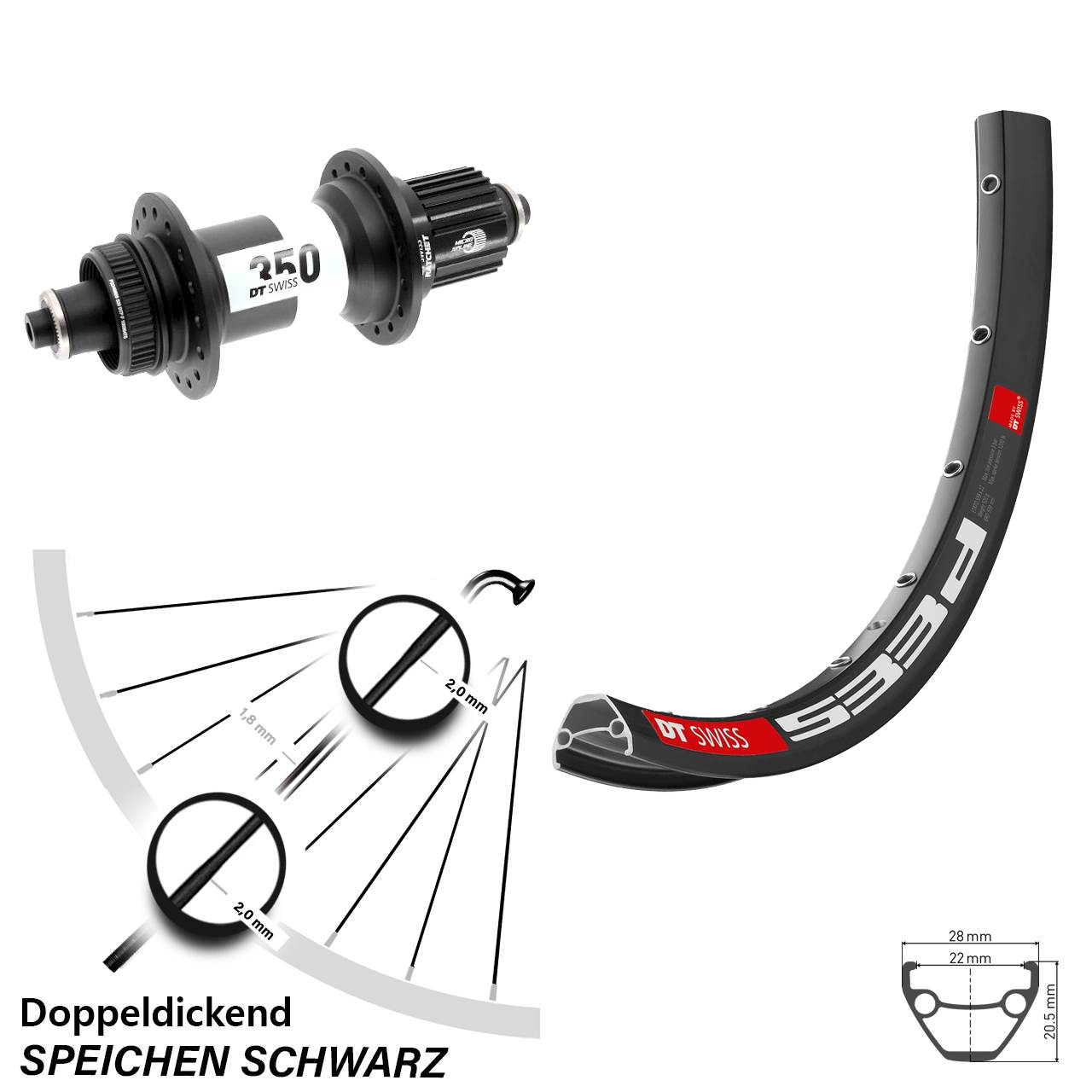 DT Swiss 533 D-350 27,5 Zoll Centerlock Hinterrad QR Boost Micro Spline
