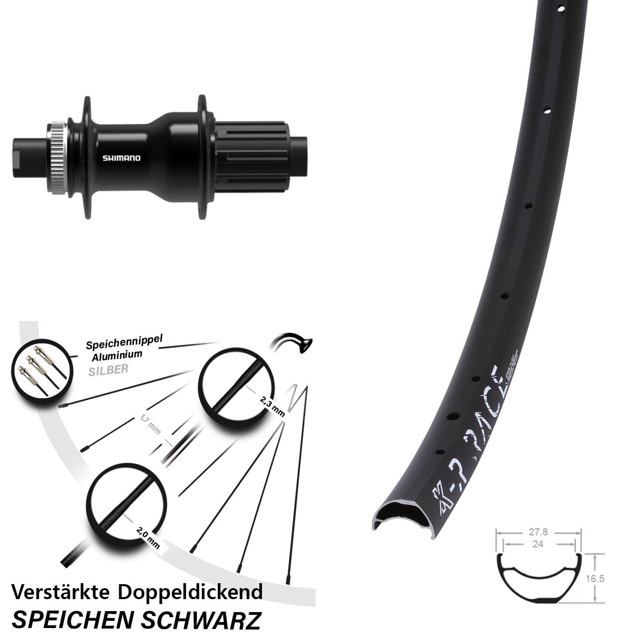 28-29 Zoll KX-R Race Shimano FH-TC500-B Disc Hinterrad 12x148 8-11 fach