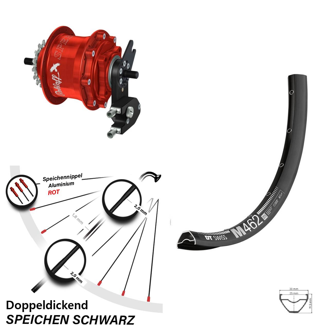 Hinterrad 27,5 Zoll DT Swiss M 462 Disc Rohloff Speedhub 500/14 TS DB OEM2 Tandem rot