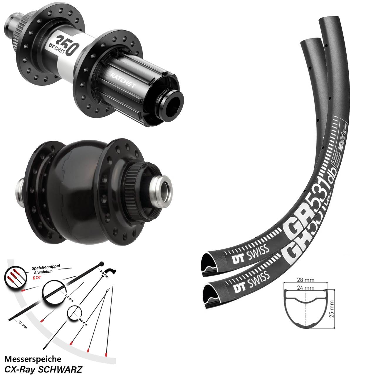 DT Swiss GR531-350 SON delux 650B Disc Laufradsatz 12x100/142 CX-Ray 11-12 fach HG
