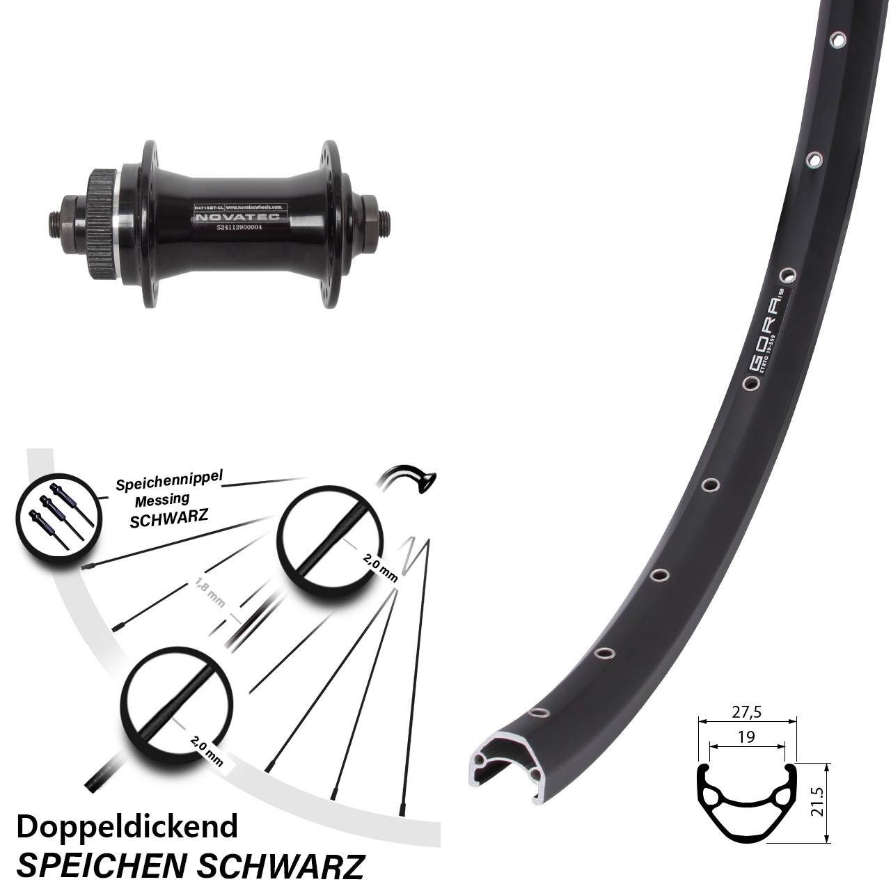 Centerlock Vorderrad für Schnellspanner 26 Zoll Gora 19 Novatec D471