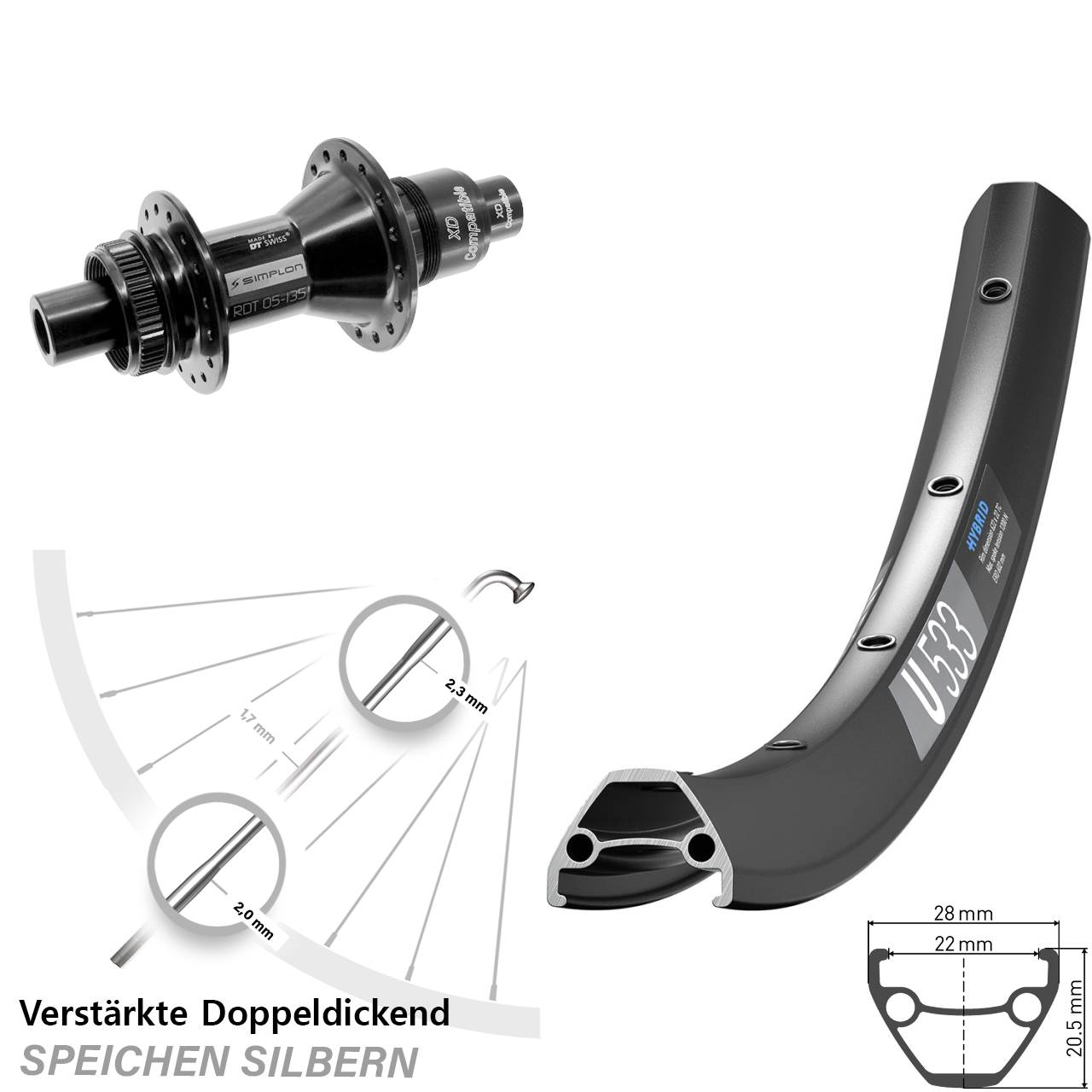 Centerlock Hinterrad 12x142 29 Zoll DT Swiss U 533 DT Swiss 370 SRAM XD