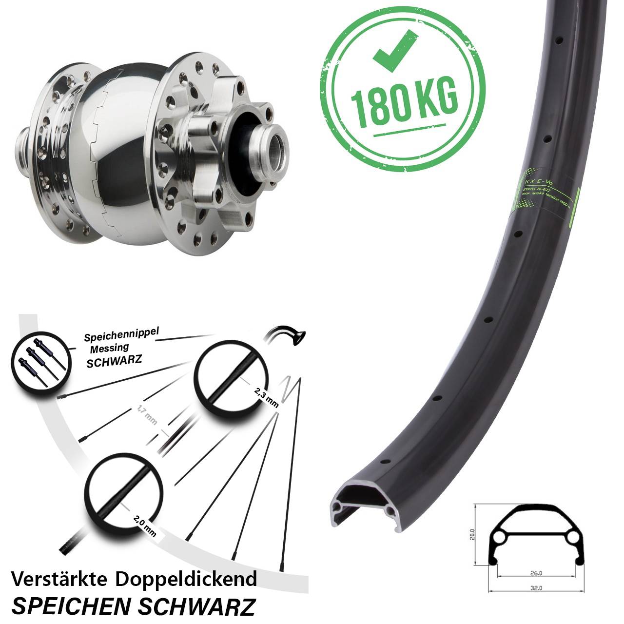 Vorderrad 29 Zoll KX Evo vestärkt SON 28-12 Disc 6-Loch Nabendynamo 12x100 mm