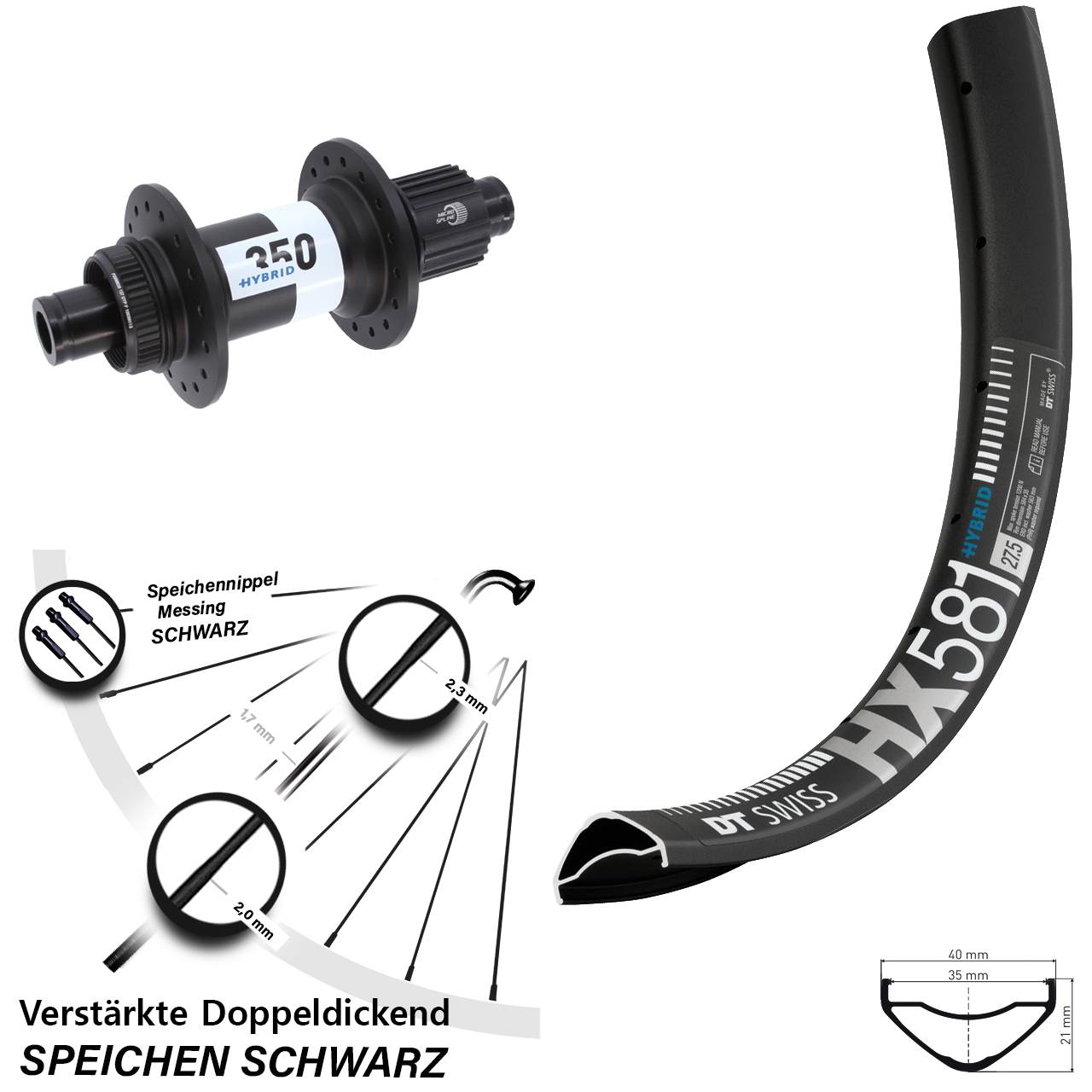 Disc Hinterrad 27,5 Zoll HX581 DT Swiss 350 Hybrid Micro Spline 12x148 Boost
