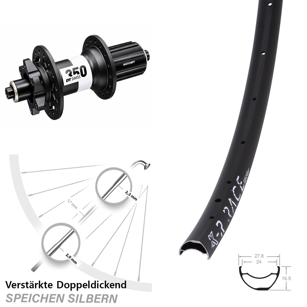 Hinterrad 6-Loch KX-R Race DT Swiss 350 8-11 fach HG für Schnellspanner